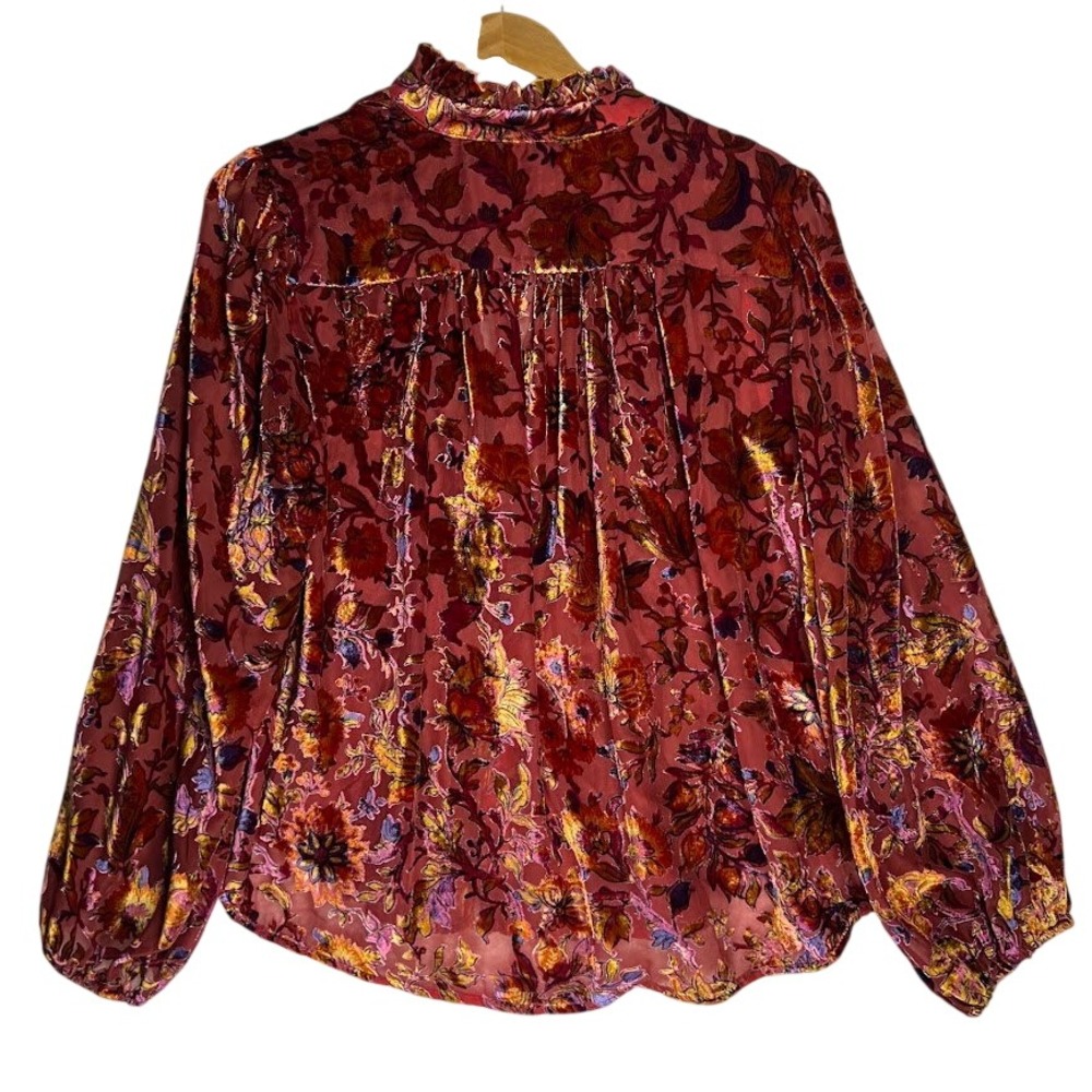 Anthropologie Velvet Burnout Floral Blouse Romantic Boho Prairie Top Womens XL - Picture 2 of 16
